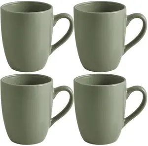 Dunelm Set Of 4 Stoneware Mugs, Modern, Green, Sage