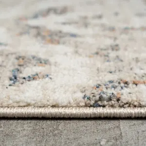 Neutral Beige Distressed Diamond Geometric Soft Runner Rug 60x240cm