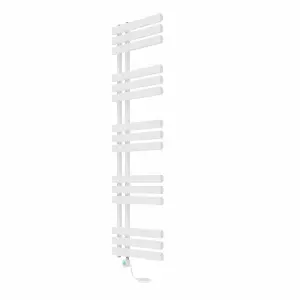 Rinse Bathrooms Designer Electric Thermostatic Heated Towel Rail D Shape Bathroom Ladder Style Radiator Warmer 1600x450mm White