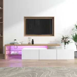 Modern TV Cabinet, Stylish and Elegant, Practical Storage, High-gloss White, Wooden Look, Glass Shelves, LED lighting