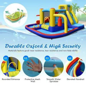 Costway Inflatable Kids Water Slide Wet Dry Bouncy Castle Center w/ 680W Blower