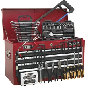 Premium 6 Drawer Tool Chest with 98 Piece Tool Kit - Red and Grey Finish