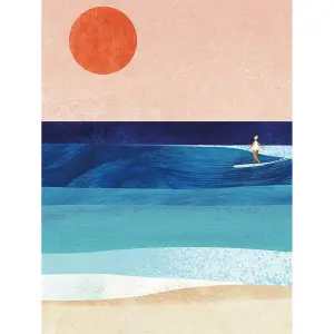 Henry Rivers Surfer Canvas Print Blue/Peach/Orange (50cm x 40cm)