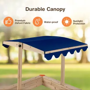 Costway Kids Wooden Sandbox Outdoor Children Play Sandpit w/ Height-adjustable Canopy