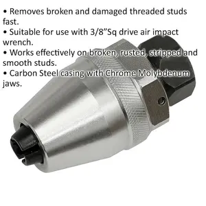 Impact Stud Extractor - 3/8" Sq Drive - Broken & Damaged Studs - Chromoly Jaws