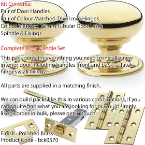 Mortice Door Knob & Latch Pack - Polished Brass - 51mm Smooth Mushroom On Round Rose