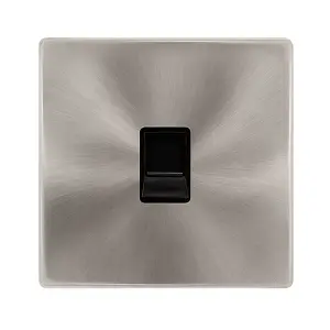 Brushed Steel Screwless Plate Secondary Telephone Single Socket - Black Trim - SE Home