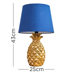 ValueLights Pair Of Contemporary Pineapple Design Gold Effect Table Lamps With Navy Shades