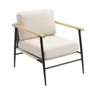 Beige Linen Armchair with Thick Cushion and Metal Frame