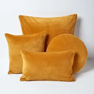 Homescapes Mustard Velvet Cushion, 40 cm Round