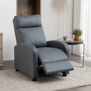 WestWood Luxury PU Leather Modern Push Back Reclining Armchair Lounge Padded Seater Grey