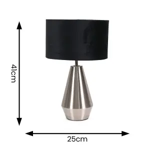 ValueLights Jax Silver Metal Touch Dimmer Table Lamp with Black Velvet Shade