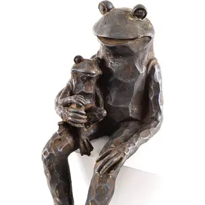 Sitting Frog Ornament - Weatherproof Metal Finish Garden Sculpture for Pond, Patio, Plant Pots, Ledges - 40 x 14 x 18cm