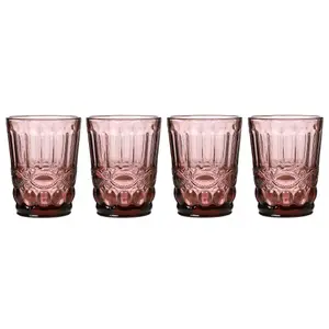 Set of 4 Vintage Luxury Rose Quartz Drinking Glass Whiskey Glass Tumblers 240ml