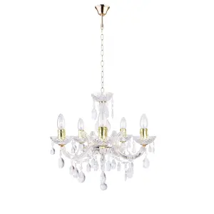 Litecraft Marie Therese Brass 5 Light Chandelier