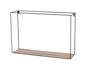 Loft rectangular display wall shelf - black metal and wood effect