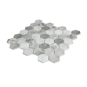 Manon Grey Matt Glass effect Hexagon Palm Leaf Recycled glass Mosaic tile sheet, (L)298mm (W)302mm