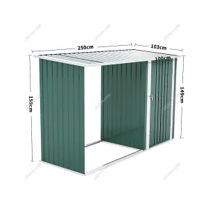 8 x 3 ft Garden Metal Furniture Storage Tool Shed with Pent Roof Lockable Door,Green