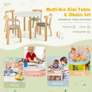 Costway 5-Piece Kids Table and Chair Set Children Wooden Activity Table 4 Curved Chairs