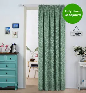 Home Curtains Buckingham Damask Fully Lined 45w x 84d" (114x213cm) Alpine Green Pencil Pleat Door Curtain