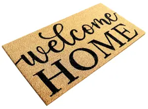 A.Unique Home 15mm Natural Coir Doormat with Printed Pattern 40cm x 80cm - Non-Slip PVC Backed - WELCOME HOME MAT