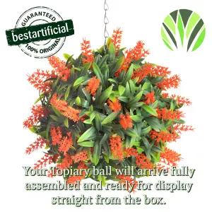 Best Artificial 24cm Orange Lush Lavender Hanging Basket Flower Topiary Ball - Suitable for Outdoor Use - Weather & Fade Resistant