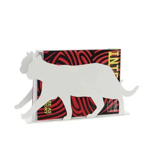 White Metal Feline Cat Shaped Newspaper & Magazine Rack