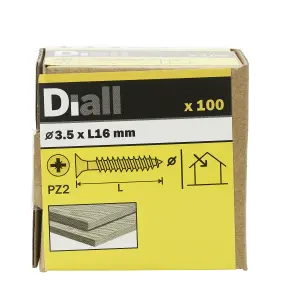 Diall PZ Double-countersunk Yellow-passivated Steel Wood screw (Dia)3.5mm (L)16mm, Pack of 100