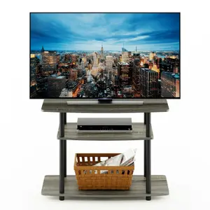 Furinno Turn-N-Tube No Tools 3-Tier TV Stands, French Oak Grey/Black