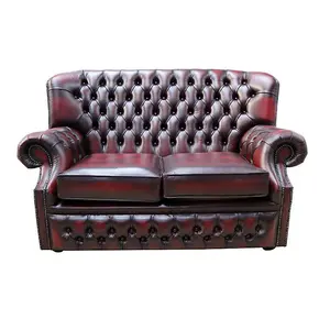 Chesterfield 2 Seater Antique Oxblood Red Leather Sofa Bespoke In Monks Style