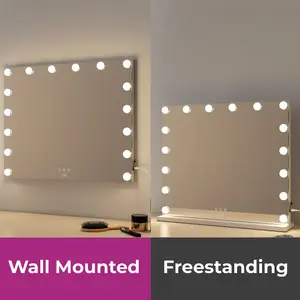 Neo Hollywood Vanity Touch Wall Mounted Freestanding Mirror with 16 LED Bulbs Lights