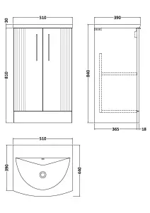 Retro 2 Door Floor Standing Vanity Unit with Curved 1 Tap Hole Ceramic Basin - 500mm - Satin Grey - Balterley