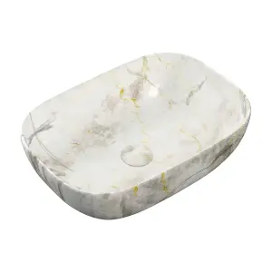 Collingham White Marble effect Rectangular Counter top Basin (W)46cm