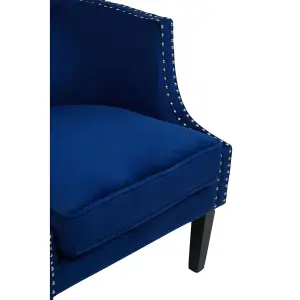 Interiors by Premier Blue Velvet Studded Chair, Easy to Clean Leather Armchair, Body Supportive Accent Chair