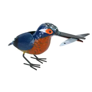 Hand Painted Metal Kingfisher Garden Ornament Sculpture Gift 8.5x12x20cm