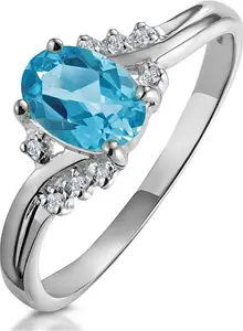 Blue Topaz 0.94Ct And Diamond 9K White Gold Ring