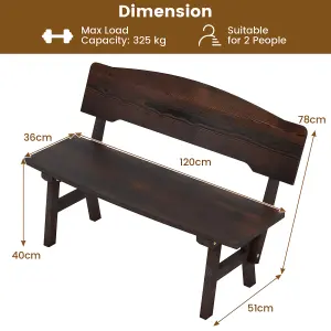 Costway 2-Seat Outdoor Patio Bench 120cm Spruce Wood Garden Loveseat with Inclined Backres