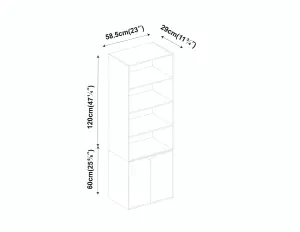 URBNLIVING Height 180Cm 6 Tier Bookcase With 2 Door Cupboard Cabinet Storage Shelving Display Colour Grey Wood Shelf