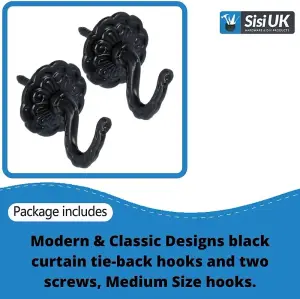 Black Curtain Tie Back Hooks Modern & Classic Designs Screw In Tassel Hold Rosette Hook U Shaped Curtain Tie Hooks Ball End x 4