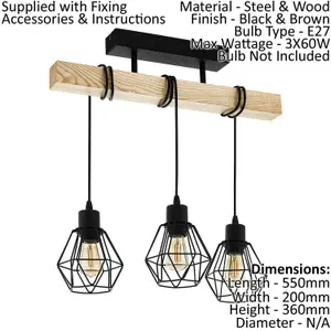 Ceiling Spot Light & 2x Matching Wall Lights Black Wire Cage & Wood Trendy Lamp