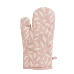 Traditional Style Rose Blush Cotton Leaf Single Oven Glove