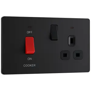 British General Screwless Matt Black Cooker switch & socket with neon & Black inserts