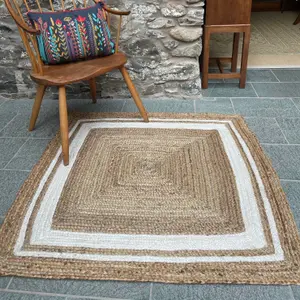 KHIDAKEE Square Border Natural Rug Hand Woven Jute / 150 cm x 150 cm