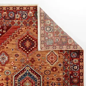 Persian Bordered Geometric Easy to Clean Red Traditional Rug for Living Room Bedroom & Dining Room-240cm X 340cm