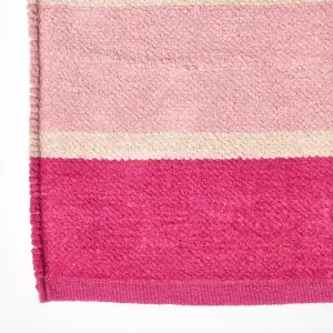 Homescapes Cotton Chenille Striped Rug Pink Beige Red Yellow Candy, 90 x 150 cm