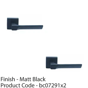 2 PACK - Premium Contoured Door Handle Set - Matt Black Sleek Lever on Square Rose