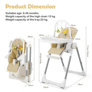 Costway 4-in-1 Baby High Chair Foldable Feeding Chair w/ 7 Heights 4 Reclining Angles