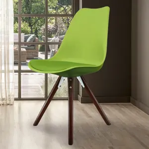 Soho Green Plastic Dining Chair with Pyramid Dark Wood Legs