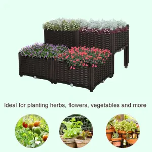 Outsunny 4-piece Elevated Flower Bed Vegetable Herb Planter Plastic, Brown