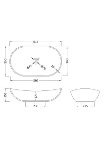 Round Matt Ceramic Countertop Vessel Without Overflow - 615mm - Matt Black